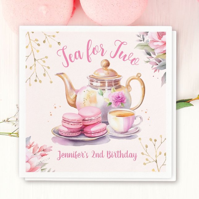 Tea for Two! Girl Pink Floral 2nd Birthday Party Napkin (Creator Uploaded)