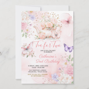 Tea For Two Pink Purple Tea Party Butterfly  Invitation