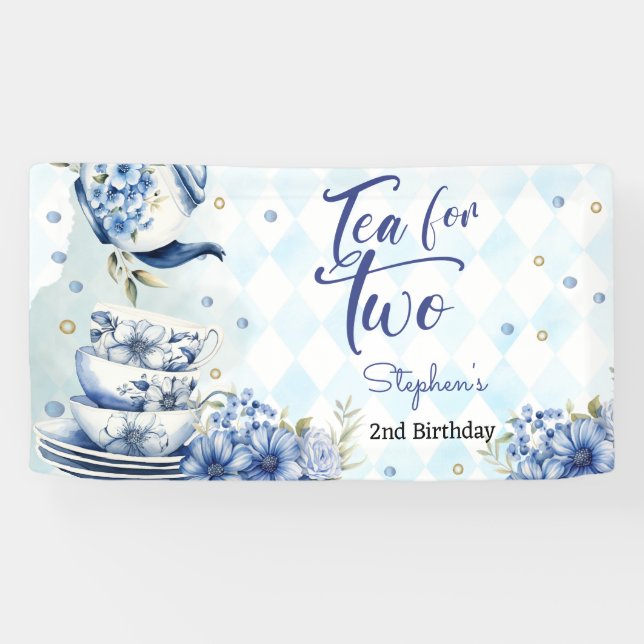 Tea for two, second birthday for kids banner (Horizontal)