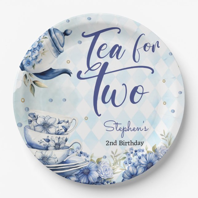 Tea for two, second birthday for kids paper plate (Front)