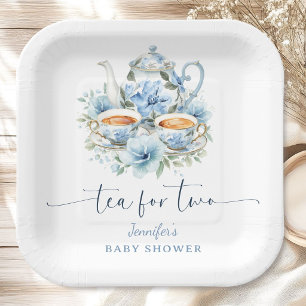 Tea for Two Tea Baby Shower Boy Blue Floral Paper Plate
