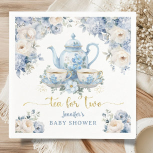Tea for Two Tea Baby Shower Boy Gold Blue Floral Napkin