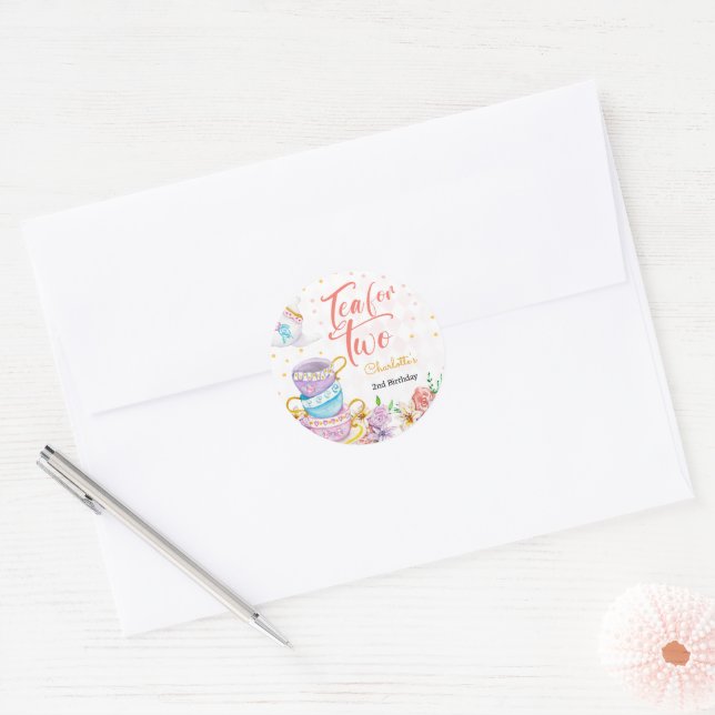 Tea for two, tea birthday classic round sticker (Envelope)