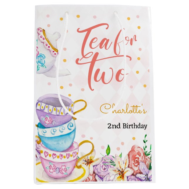 Tea for two, tea birthday medium gift bag (Front)