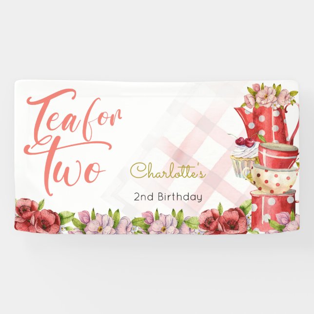 Tea for two, tea flowery birthday banner (Horizontal)
