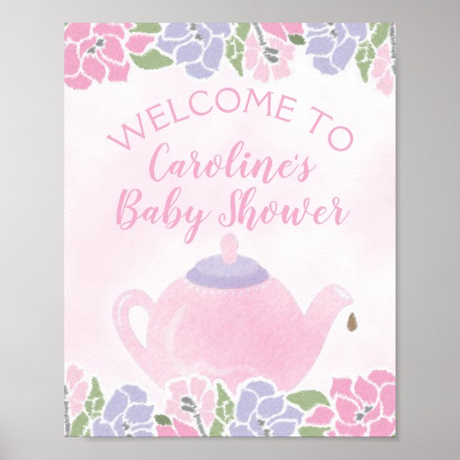 Tea for Two Tea Party Baby Shower Welcome Sign (Front)