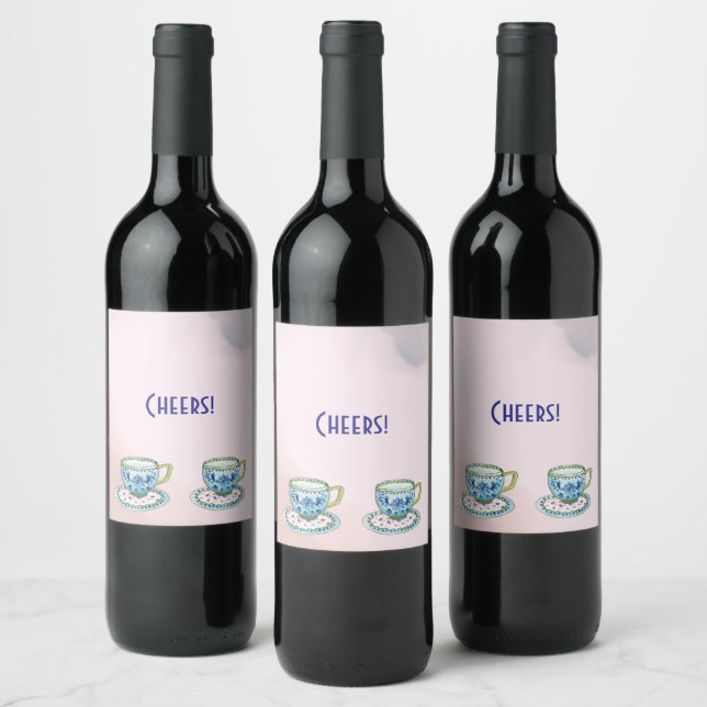 Tea for Two Twin Baby Shower  Wine Label (Bottles)