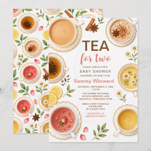 Tea for Two Watercolor Baby Shower Invitation