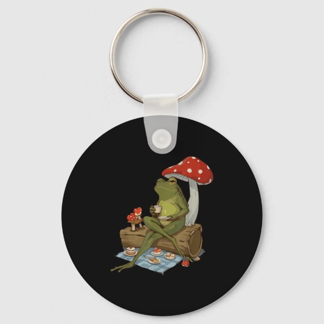 Tea Frog Mushroom Cnic Cute Nature Aesthetic Cotta Keychain (Front)