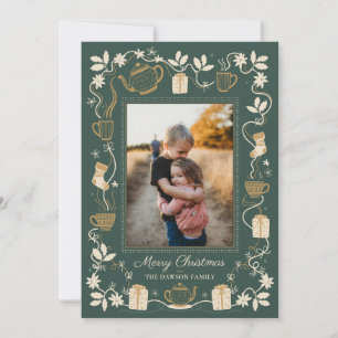 Tea, Gifts & Holly Cozy Christmas Family Photo Holiday Card