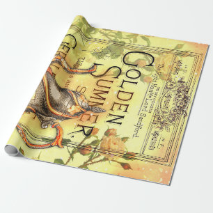 Tea Golden Summer Ephemera Decoupage  Wrapping Paper