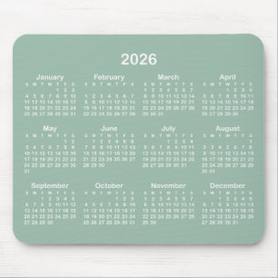 Tea Green and White Calendar Mouse Pad