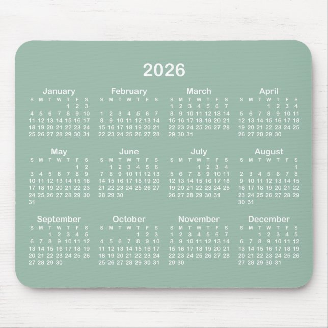 Tea Green and White Calendar Mouse Pad (Front)