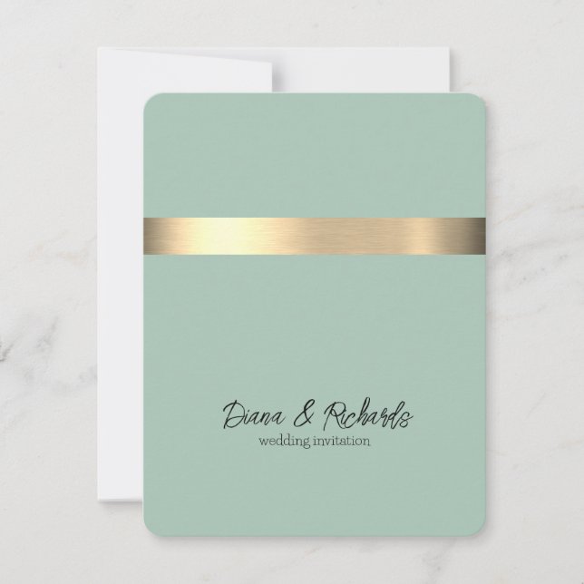 Tea Green Gold Foil Rustic Faux Wedding Invitation (Front)