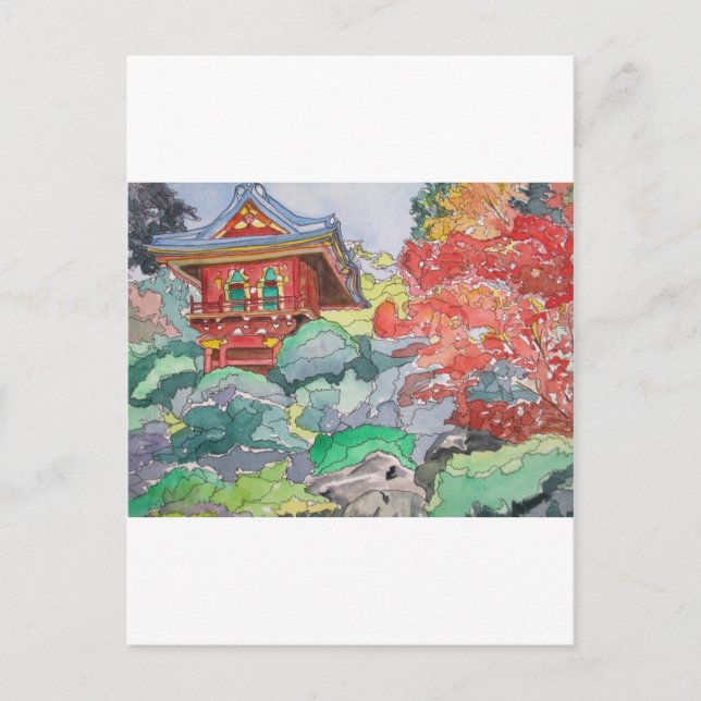 Tea House in San Francisco Watercolor Painting Postcard (Front)