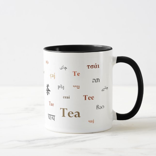 Tea in different languages (brown) mug (Right)
