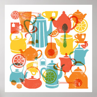Tea Items in Bright Colours Square Poster