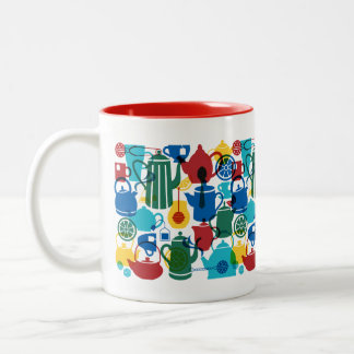 Tea Items Pattern in Fiesta Colours and Red Inside Two-Tone Coffee Mug