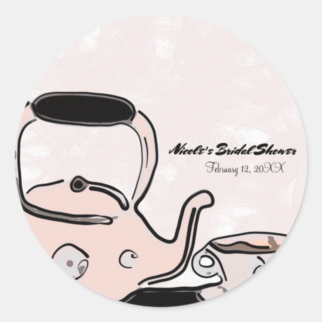 Tea Kettle Party Modern Chic Bridal Favour Classic Round Sticker (Front)