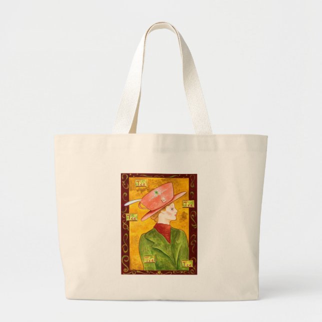 Tea Lady in Green Large Tote Bag (Front)