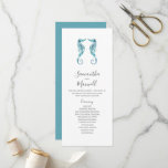 Tea Length Beach Wedding Programs Seahorses<br><div class="desc">These tea length beach wedding program templates feature watercolor seahorses in shades of turquoise blue. Use the template fields to add your order of service. The card reverses to a solid complimentary colour. A coastal choice for nautical and destination weddings. To see more wedding themes like this visit www.zazzle.com/dotellabelle Unique...</div>