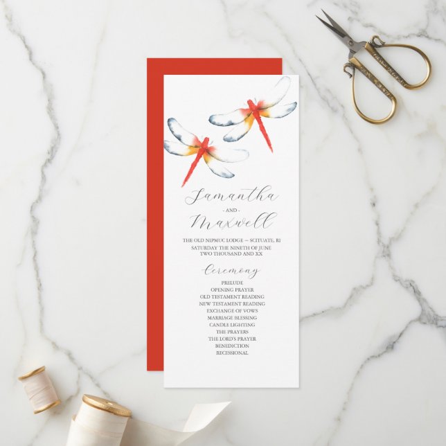 Tea Length Wedding Program Template Dragonfly (Front/Back In Situ)