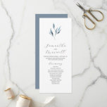 Tea Length Wedding Program Template Dusty Blue<br><div class="desc">This tea length wedding program template feature unique watercolor leaves in dusty blue. Use the template fields to add your order of service. The card reverses to a solid matching colour. To see more wedding themes like this visit www.zazzle.com/dotellabelle Unique art and design by Victoria Grigaliunas of Do Tell A...</div>