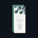 Tea Length Wedding Program Template Peacock<br><div class="desc">This tea length wedding program template feature unique watercolor peacock feathers in shades of royal blue, green and purple. Use the template fields to add your order of service. The card reverses to a solid matching colour. To see more wedding themes like this visit www.zazzle.com/dotellabelle By Victoria Grigaliunas of Do...</div>