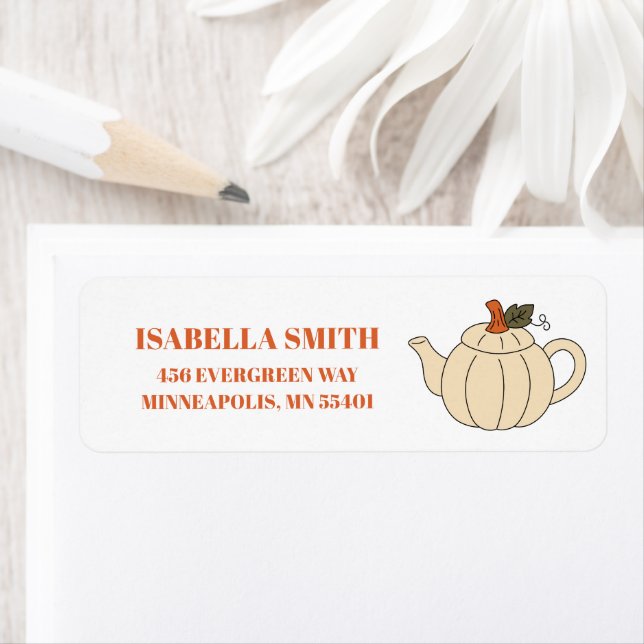 Tea Lover Fall Pumpkin Tea Pot Return Address (Insitu)