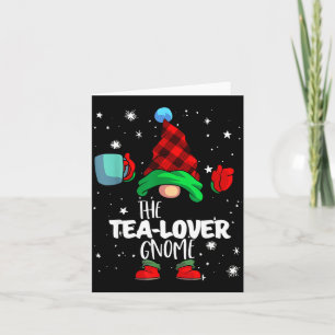 Tea Lover Gnome Red Buffalo Plaid Matching Family Card