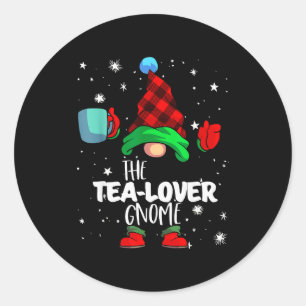 Tea Lover Gnome Red Buffalo Plaid Matching Family  Classic Round Sticker