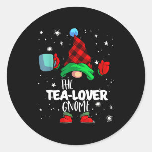Tea Lover Gnome Red Buffalo Plaid Matching Family  Classic Round Sticker