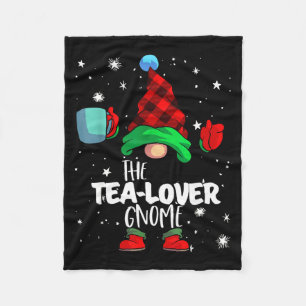 Tea Lover Gnome Red Buffalo Plaid Matching Family  Fleece Blanket