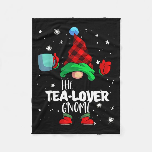 Tea Lover Gnome Red Buffalo Plaid Matching Family  Fleece Blanket (Front)