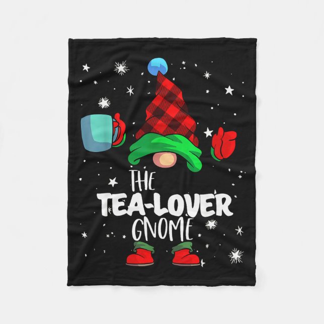 Tea Lover Gnome Red Buffalo Plaid Matching Family  Fleece Blanket (Front)