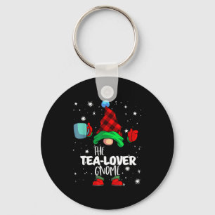 Tea Lover Gnome Red Buffalo Plaid Matching Family  Keychain
