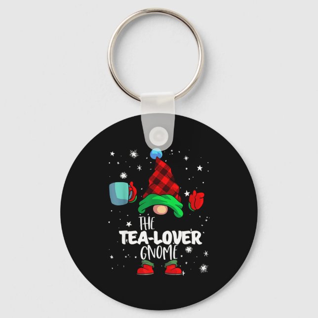 Tea Lover Gnome Red Buffalo Plaid Matching Family  Keychain (Front)