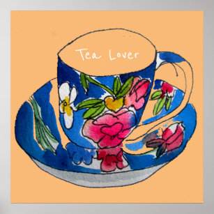 Tea Lover quote Vintage teacup art Poster