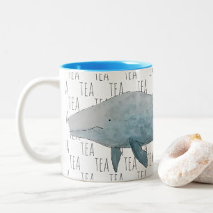 Tea Marine Mammal Watercolor Blue Whale Two-Tone Coffee Mug