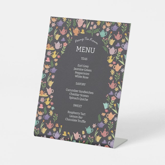 Tea Menu Cute Colourful CUSTOM Pedestal Sign (Front)
