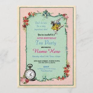 Tea Party 18th Birthday Alice in Wonderland Invite