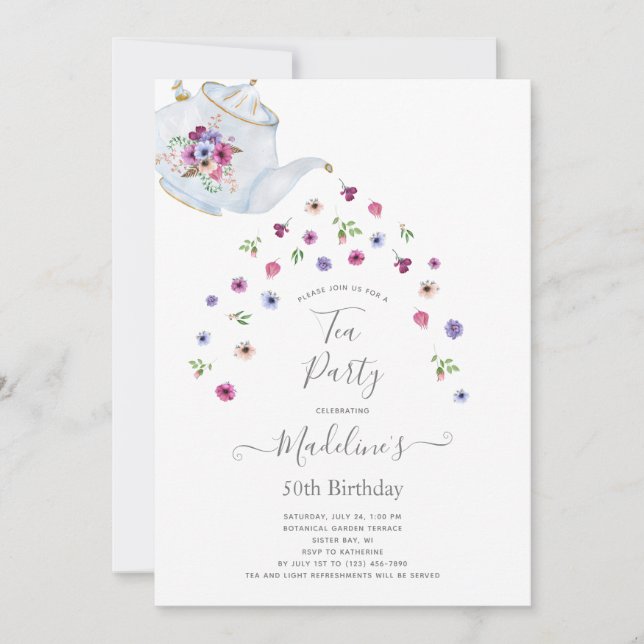 Tea Party 50th Birthday Party Invitation (Front)