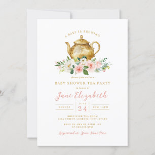 Tea Party A Baby is Brewing Baby Shower  Invitation