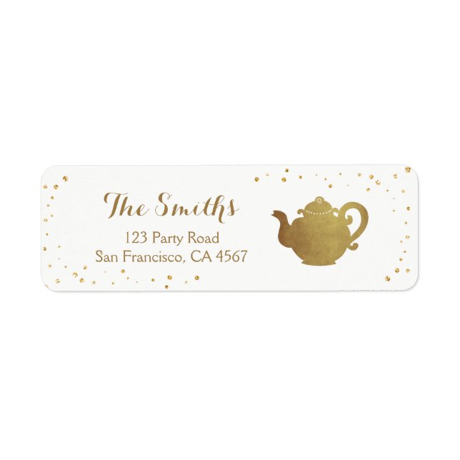 Tea party Adresse de retour Label Teapot or Bride (Devant)