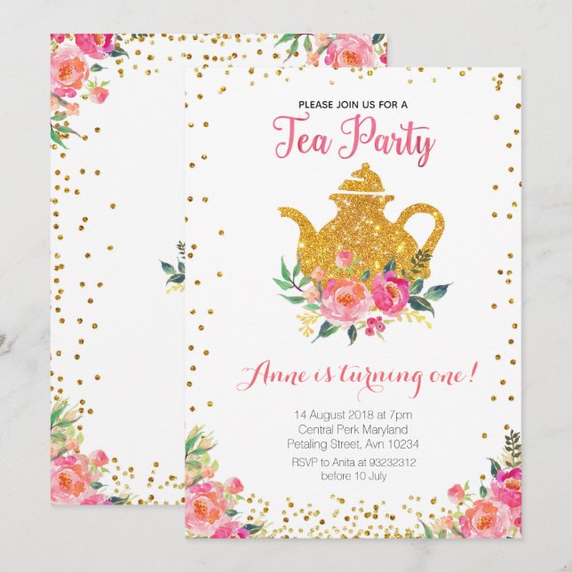 Tea Party Anniversaire Invitation (Devant / Derrière)