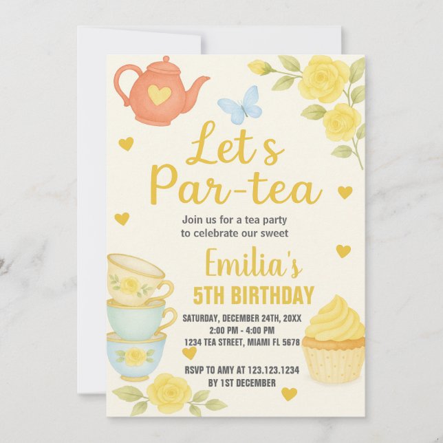 Tea Party Anniversaire Invitation (Devant)