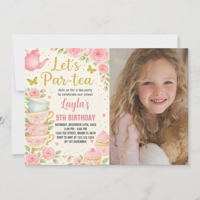 Tea Party Anniversaire Invitation avec photo (Devant)