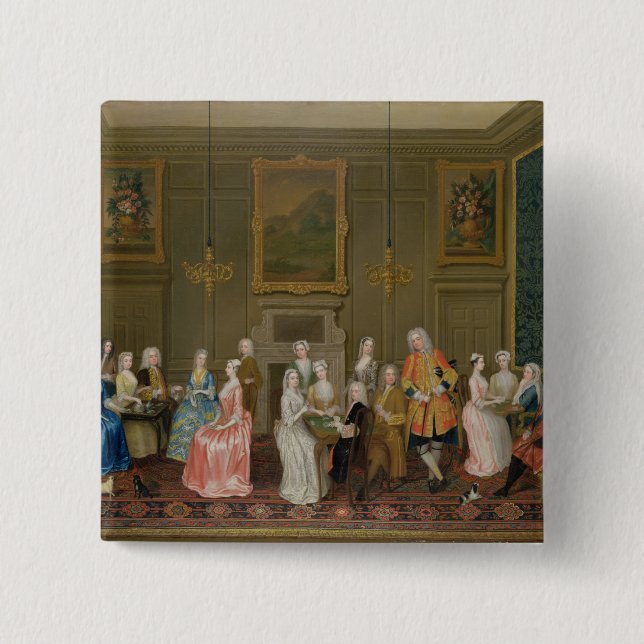 Tea Party at Lord Harrington's House, St. James's 2 Inch Square Button (Front)