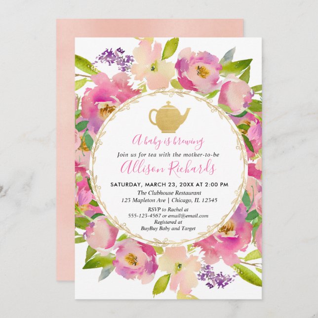 Tea party baby shower Boho blush pink pastel Invitation (Front/Back)