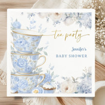 Tea Party Baby Shower Boy Blue & Gold Floral